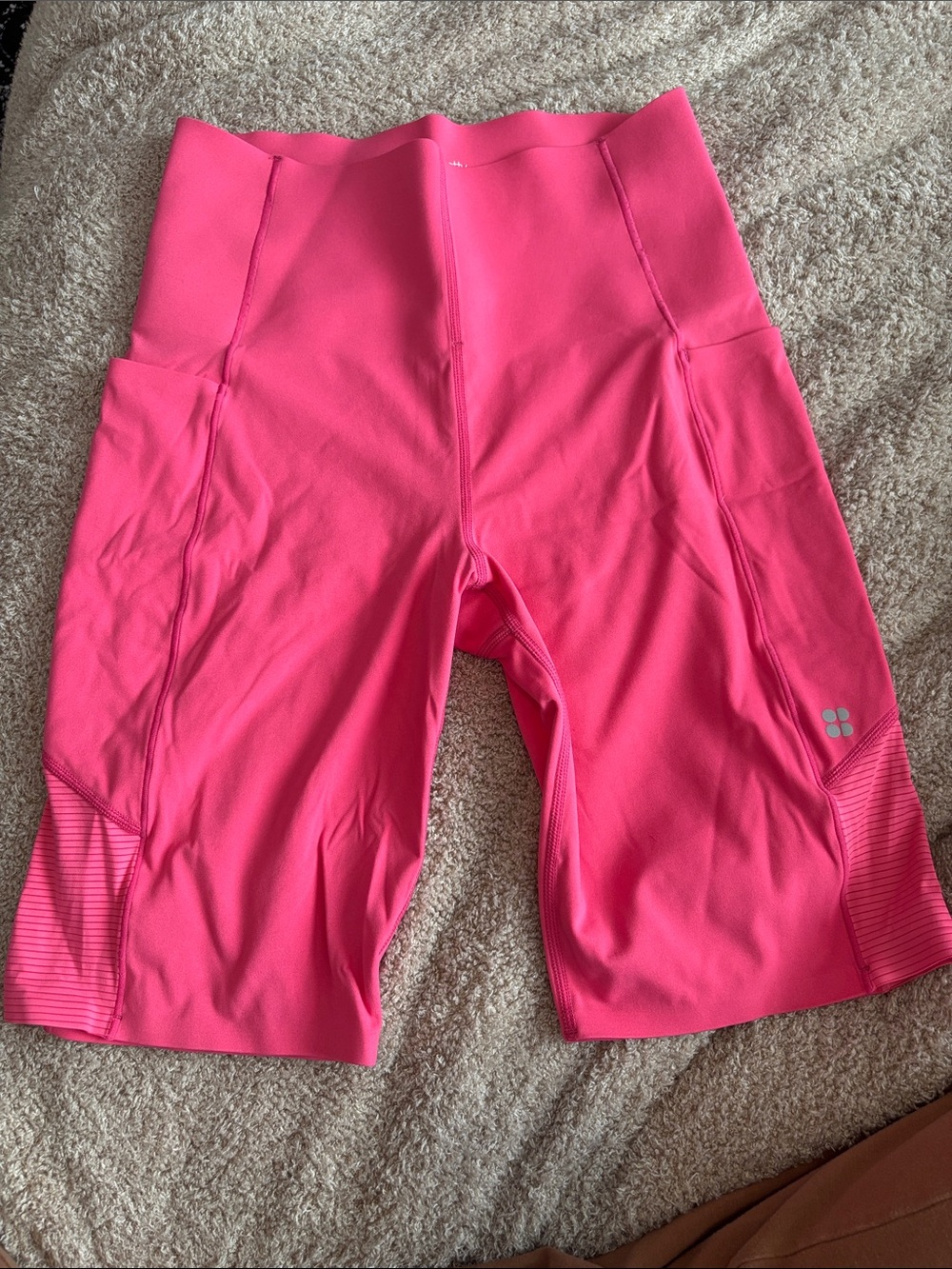 Sweaty Betty Neon Pink High-Waist Bike Shorts with Side Pockets